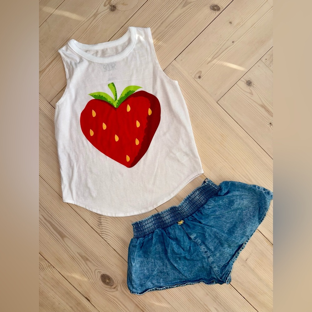 Chaser White and Red Strawberry Tank Top